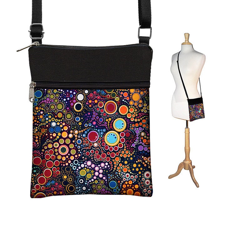 Kleine Geldbörse Crossbody Bag Sling Schultertasche Passend Für Ereaders Bunt Punkte Bubbles Orange Blau Lila Rot Gelb Grün Qck von janinekingdesigns