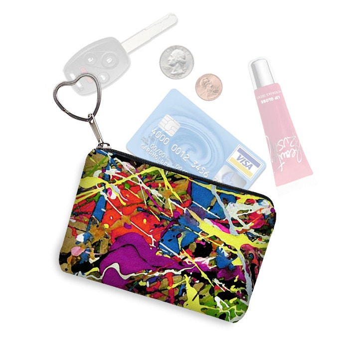 Kreditkartenetui Geldbörse Schlüsselanhänger Bunt Visitenkartenetui Paint Splatter Jackson Pollock Rot Lila Blau Gelb Grün Rts von janinekingdesigns