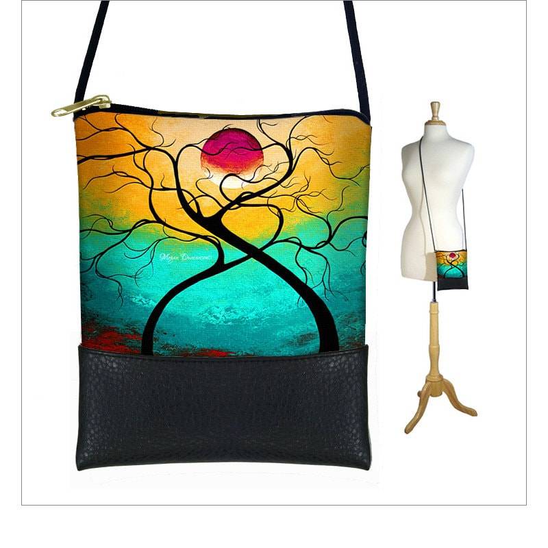 Madart Kleine Umhängetasche Hipster Schultertasche Mini Crossbody Bag Passend Für Große Handys Twisting Love Tree Moon Aqua Violet Rts von janinekingdesigns