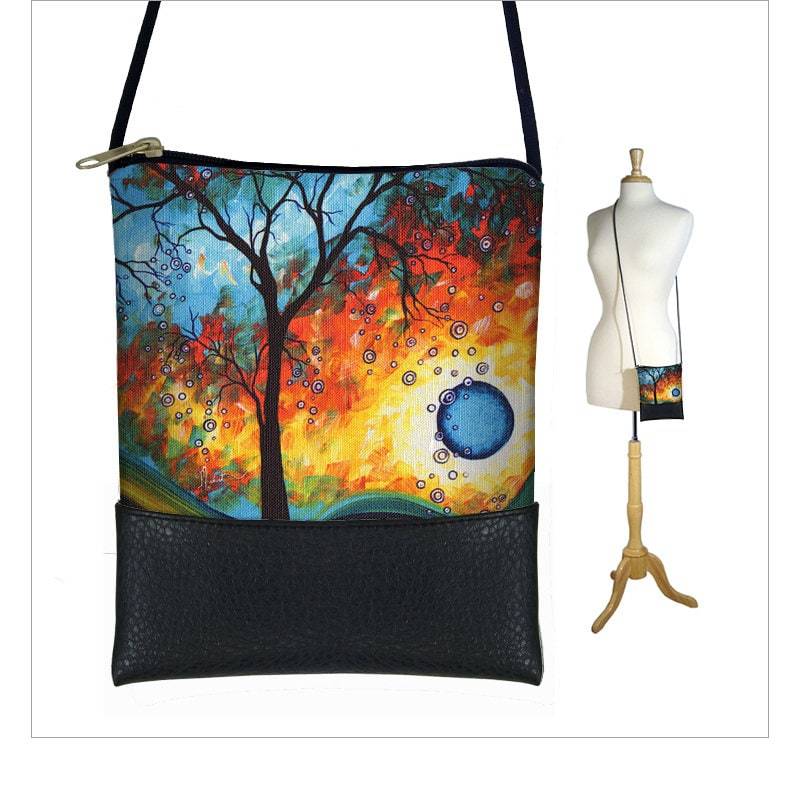 Madart Sling Bag Mini Crossbody Bag Passend Für Iphone 6+ Kleine Umhängetasche Geldbörse Aqua Burn Mond Baum Des Lebens Blau Orange Gelb Schwarz Rts von janinekingdesigns