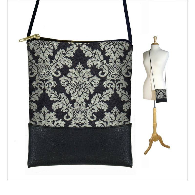 Mini Cross Body Purse Kleine Schulter Geldbörse Damast Gobelin Bag Crossbody Handytasche Iphone Case Qck von janinekingdesigns