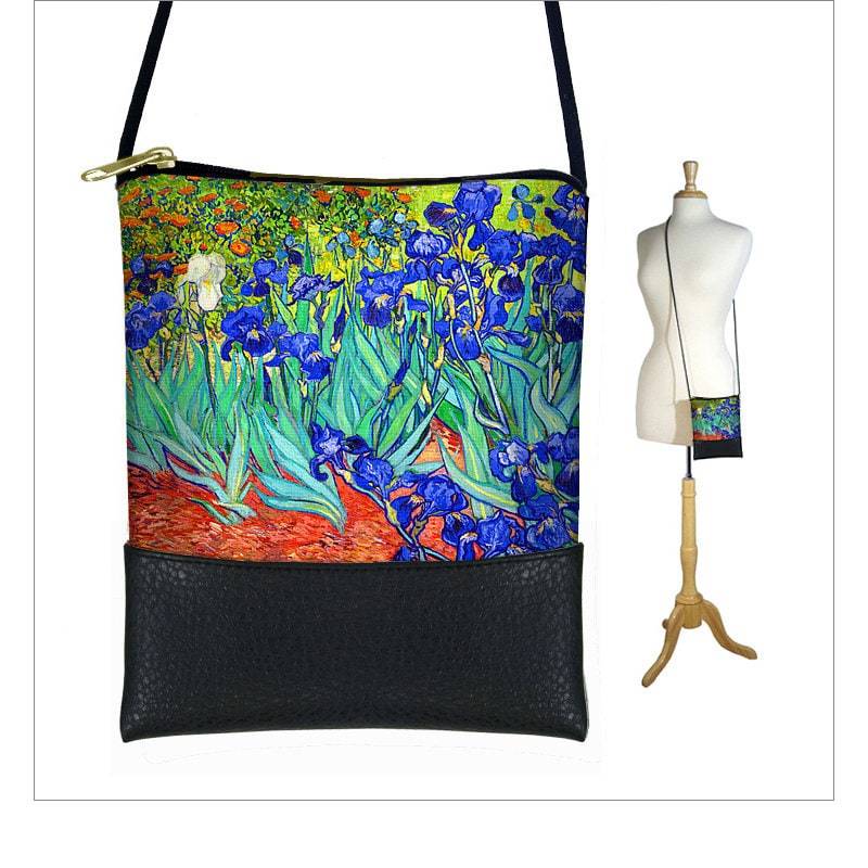 Mini Umhängetasche Van Gogh Irises Kleine Iphone Tasche Boho Cross Body Purse Blue Orange Rts von janinekingdesigns