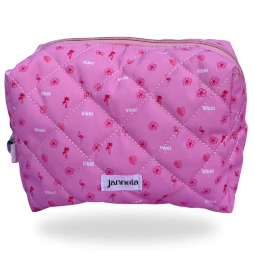 Kosmetiktasche Damen groß – Schminktasche aus Baumwolle mit Reißverschluss – Make-up Organizer (Rosa) von jannela