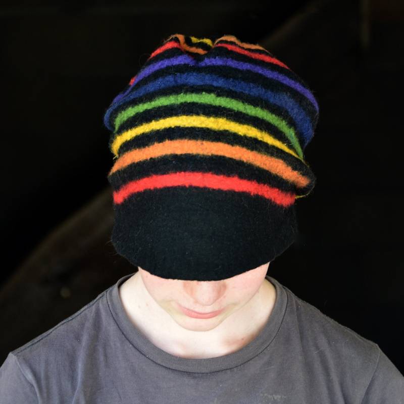 Slouchy Beanie Hut, in Regenbogenfarben, Unisex Gestreifte Mütze Handgemachte Wintermütze Slouchy Beanie Hut, in Regenbogenfarben, Unisex Gestreifte Mütze Handgemachte Wintermütze von jannio