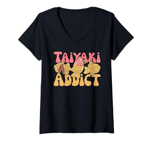 Damen Taiyaki Addict Kawaii Taiyaki Japanisches Gebäck Taiyaki T-Shirt mit V-Ausschnitt Damen Taiyaki Addict Kawaii Taiyaki Japanisches Gebäck Taiyaki T-Shirt mit V-Ausschnitt von japanisches Street Food Design