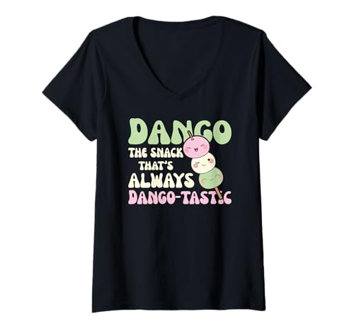Damen Dango Reiskuchen Kawaii Dango Japanisches Gebäck T-Shirt mit V-Ausschnitt Damen Dango Reiskuchen Kawaii Dango Japanisches Gebäck T-Shirt mit V-Ausschnitt von japanisches Street Food Graphic Design