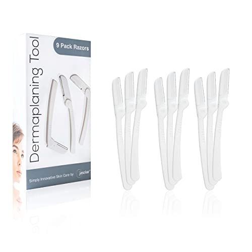Dermaplaning Tool (9 Count) - Praktisches Rasiermesser zum Entfernen von Augenbrauen, Gesicht und Pfirsichhaaren - Hilft beim Peeling und Glätten der Haut von jasclair