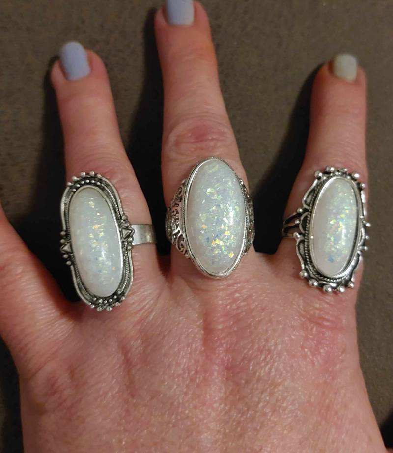 Boho Ring Weißer Opal Synthetic von jasmineschmuck