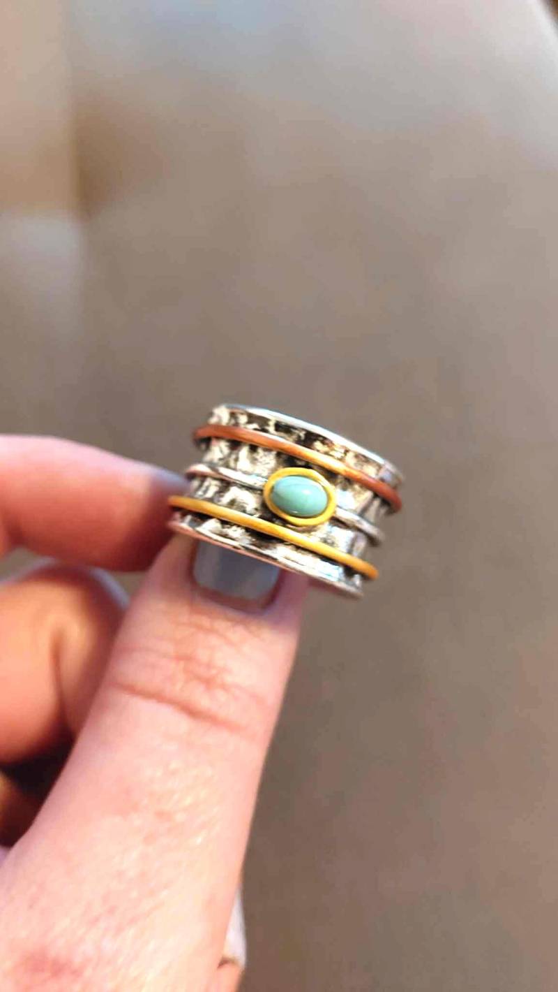 Türkis Ring, Fidget Angst Sterling Silber Ring Für Frauen, Sorgen Spinner Meditation Tropfen Stein Boho von jasmineschmuck