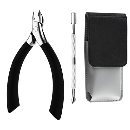 jatimdotin Profi Nagelschere Set, Edelstahl Maniküre Nagelknipser, Nagelschere Fussnägel, Eingewachsener Nagelzwicker mit Lederetui, Scharfe Spitze Eckenzange für Senioren, Männer und Frauen von jatimdotin