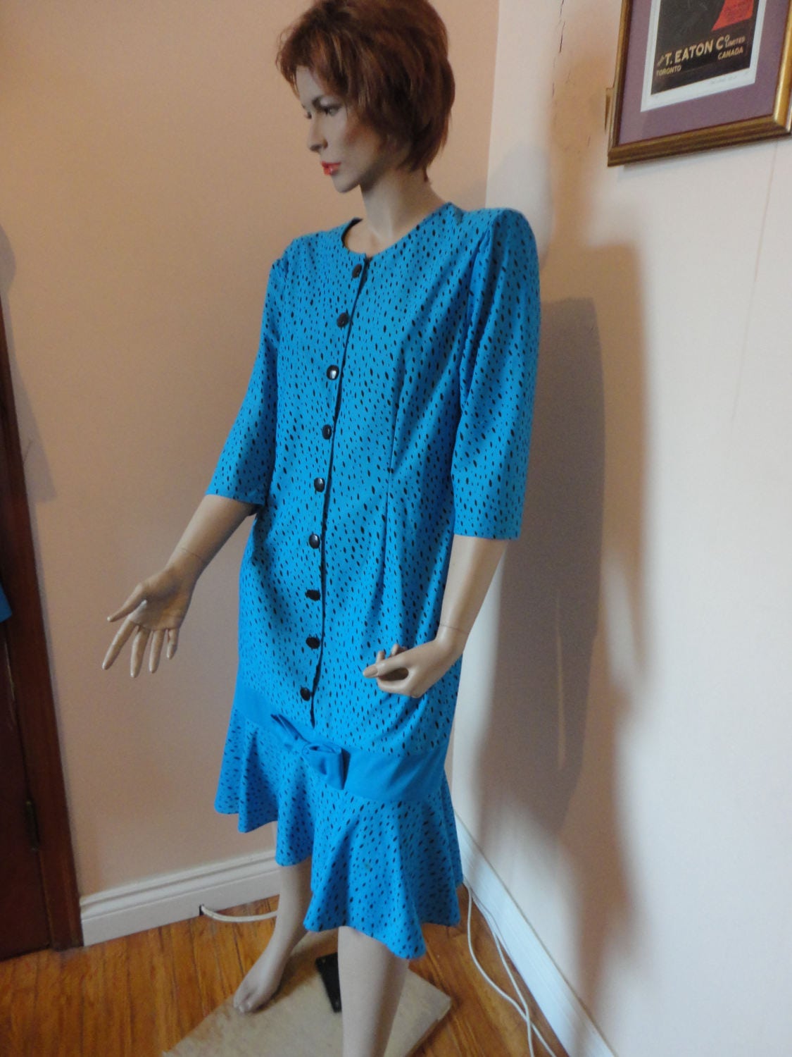 1970 Plus Size Blauen Kleid Mit Punkten Sz 14 von javals