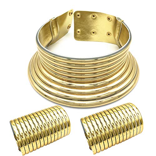 jayzee Afrikanische Halskette Schmuck Sets üBertrieben Choker Halskette Zweihand Armband Frauen Hochzeit Feier Set Schmuck Gold von jayzee