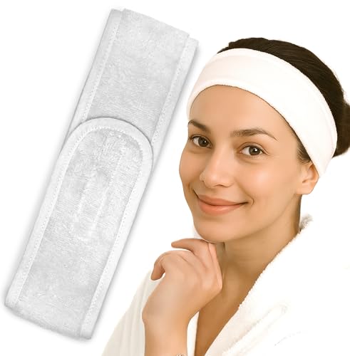 Kosmetik Haarband aus Baumwolle-Frottee – Verstellbares Stirnband für Make-up, Gesichtspflege, Spa & Wellness – Weiches Haarband mit Klettverschluss (1 Stück) von jazzylab