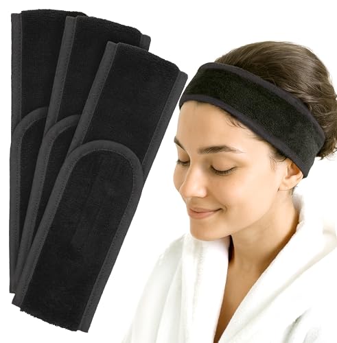 Kosmetik Haarband aus Baumwolle-Frottee – Verstellbares Stirnband für Make-up, Gesichtspflege, Spa & Wellness – Weiches Haarband mit Klettverschluss (3 Stück) von jazzylab
