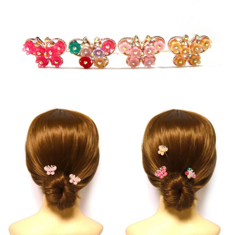 Ein Paar Kleine Strass Acryl Blume Floral Perlen Schmetterling Metall Haar Dekorative Gabel Stick Pin Clip Pick Süße Mode Zubehör Geschenk von jbonamade