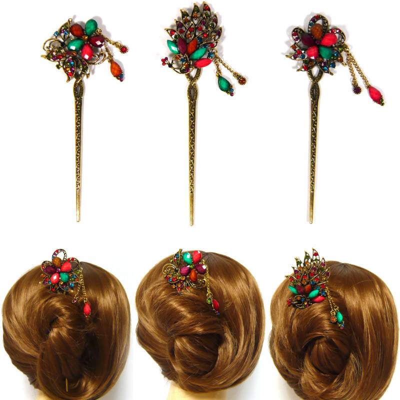 Frauen Bunte Kristall Strass Blume Schmetterling Pfau Vintage Antik Stil Lange Gold Metall Haar Schmuck Stick Pick Clip Pin Zubehör Frauen Bunte Kristall Strass Blume Schmetterling Pfau Vintage Antik Stil Lange Gold Metall Haar Schmuck Stick Pick Clip Pin Zubehör von jbonamade