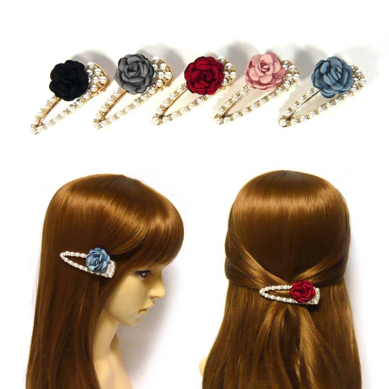 Weiße Faux Perle Silber Kristall Strass Perlen Stoff Blume Dekorative Gold Metall Haar Spanspan Pin Schöne Frauen Mädchen Mode Haarnadel von jbonamade