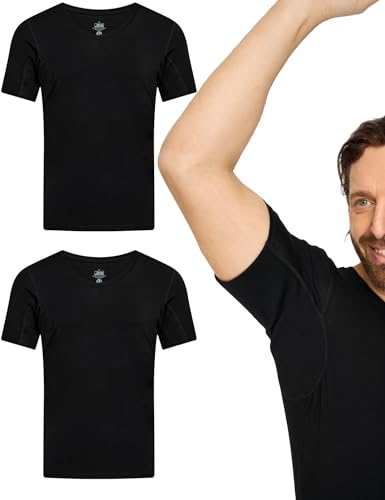 jbs Anti-Schweiß Shirt für Herren – Schweißresistentes Unterhemd mit Membran – Technologie – Bambus & Baumwolle – Schutz vor Schweißflecken – L – Schwarz – 2er Pack von jbs