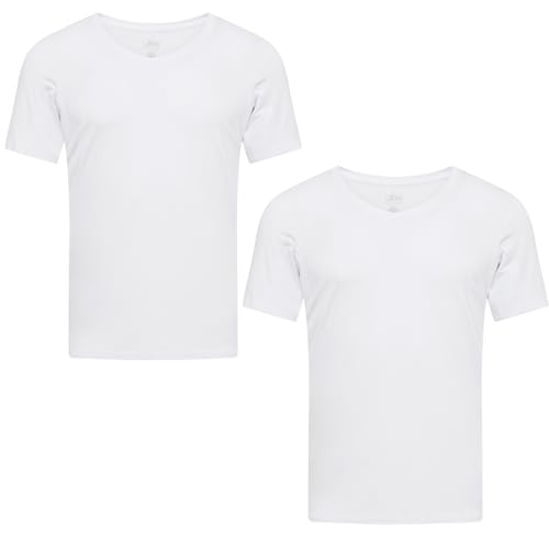 jbs Anti-Schweiß Shirt für Herren – Schweißresistentes Unterhemd mit Membran – Technologie – Bambus & Baumwolle – Schutz vor Schweißflecken – L – Weiß – 2er Pack von jbs