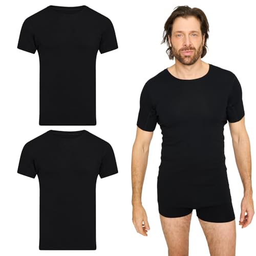 jbs Anti-Schweiß Shirt für Herren – Schweißresistentes Unterhemd mit Membran – Technologie – Bambus & Baumwolle – Schutz vor Schweißflecken – M – Schwarz – 2er Pack von jbs