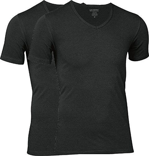 jbs - Hochwertiges T-Shirt für Herren im Doppelpack - Unterziehshirt aus Viskose (aus Bambus-Cellulose) und Baumwolle, V-ausschnitt 2x Schwarz, 3XL von jbs