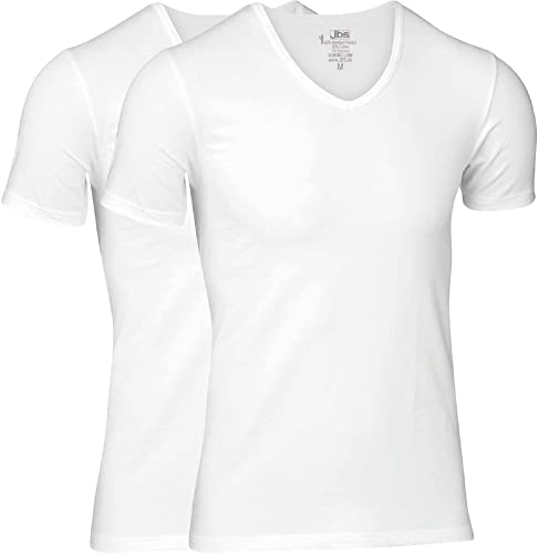 jbs - Hochwertiges T-Shirt für Herren im Doppelpack - Unterziehshirt aus Viskose (aus Bambus-Cellulose) und Baumwolle, V-ausschnitt 2x Weiß, L von jbs