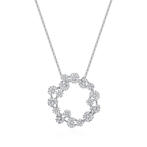 jbshop Halsketten Runde Blume Kleine Anhänger Inline Kristall Feine Kette Anhänger Halskette Frauen Anhänger Bankett Mode Halskette Schmuck Damen Halskette. (Metal Color : White) von jbshop
