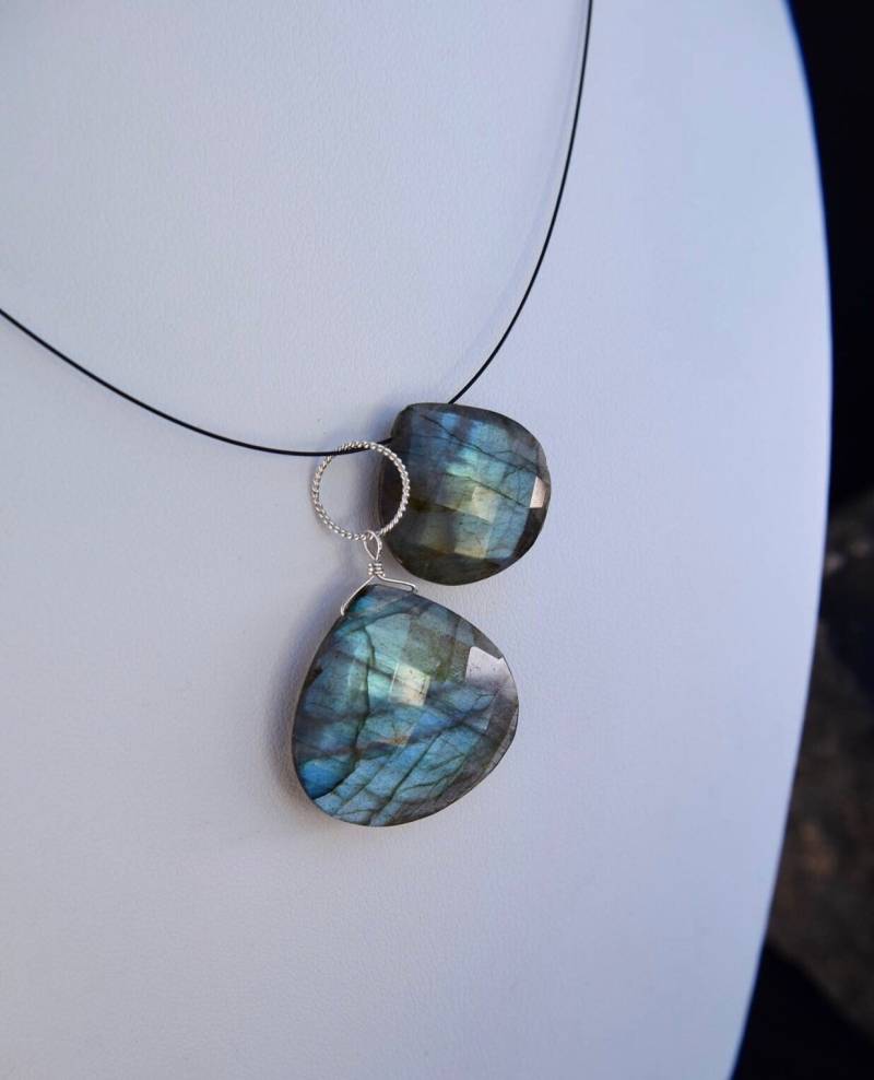 Flashy One Of A Kind Labradorite Crystal Halskette-Aaa Faceted Briolettes, Sterling Silver Funde, Titandraht, Ss Zwei Zoll Extender von jchristydesign