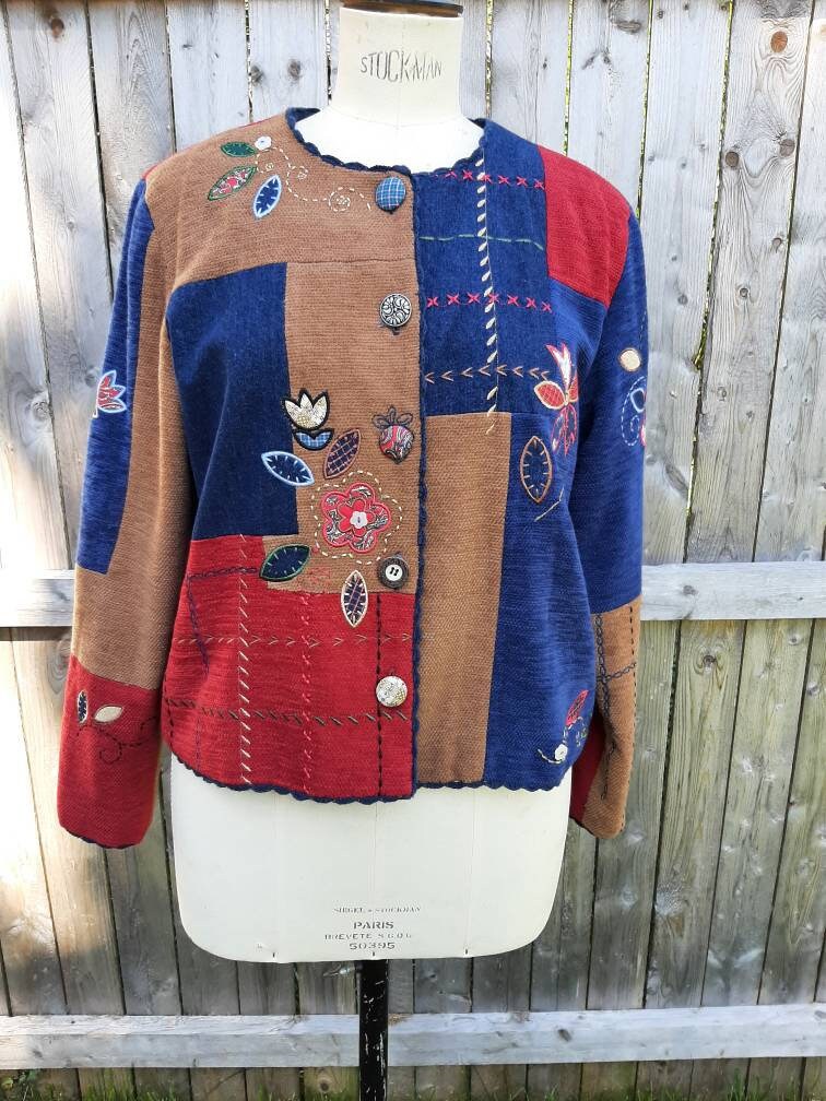 Vintage Damen Jacke Patchwork Design Craft Style Petite Small von jclairep
