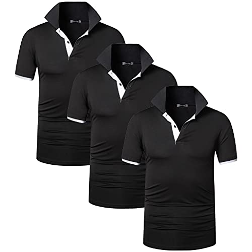 jeansian Herren 3 Stuck Mischen Pack Sport Polo T-Shirt LSL322_3Black_S von jeansian