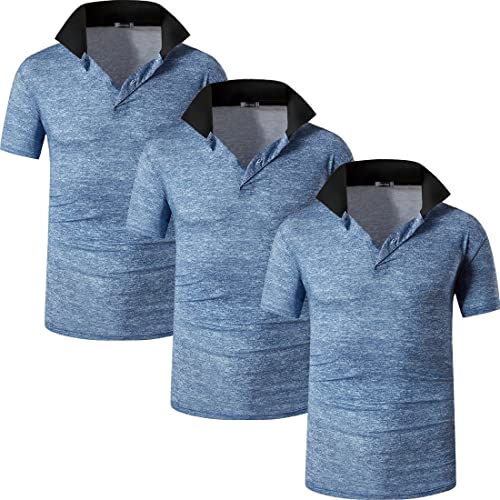 jeansian Herren 3 Stuck Mischen Pack Sport Polo T-Shirt LSL327 3Blue XL von jeansian