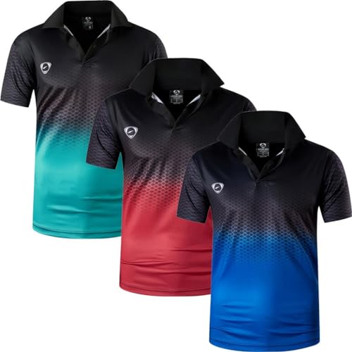 jeansian Herren 3 Stuck Mischen Pack Sport Polo T-Shirt Golf Tennis Bowling LSL357_BlueGreenRed_L von jeansian