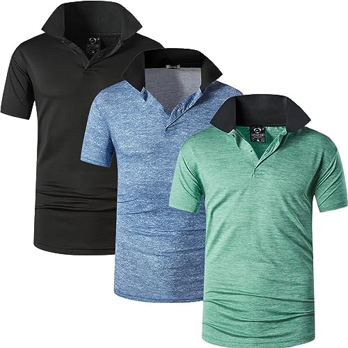 jeansian Herren 3 Stuck Mischen Pack Sport Polo T-Shirt LSL327 RBlack_Blue_Green_XXL von jeansian