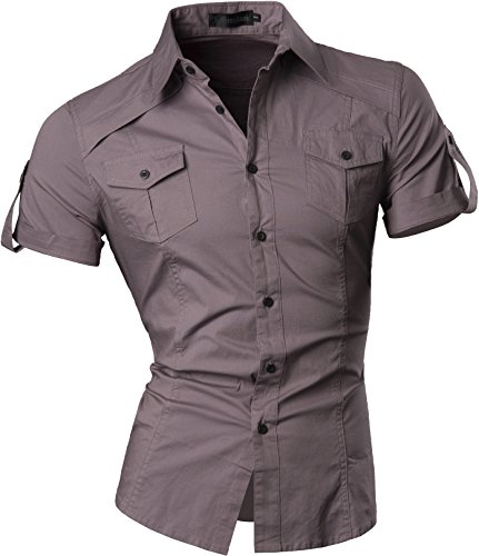 jeansian Herren Freizeit Hemden Shirt Tops Mode Langarmlig Men's Casual Dress Slim Fit 8360 Gray M von jeansian