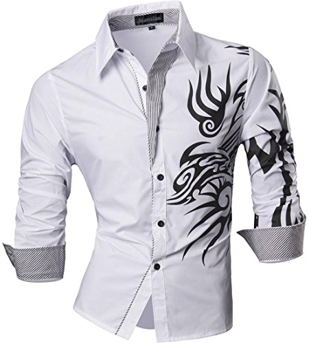 jeansian Herren Freizeit Hemden Shirt Tops Mode Langarmlig Men's Casual Dress Slim Fit Z001 White XXXL von jeansian