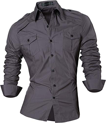 jeansian Herren Freizeit Hemden Shirt Tops Mode Langarmshirts Slim Fit 8001 Gray XL von jeansian
