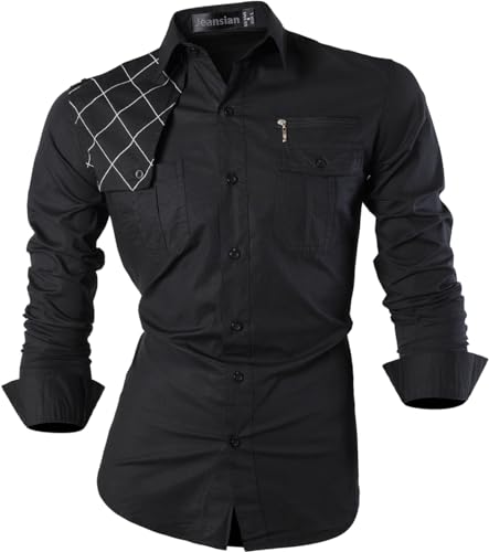 jeansian Herren Freizeit Hemden Shirt Tops Mode Langarmshirts Slim Fit 8371 Black L von jeansian