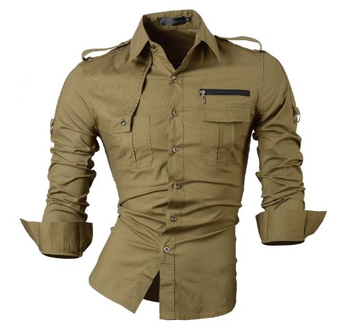 jeansian Herren Freizeit Hemden Shirt Tops Mode Langarmshirts Slim Fit 8371 Green M von jeansian
