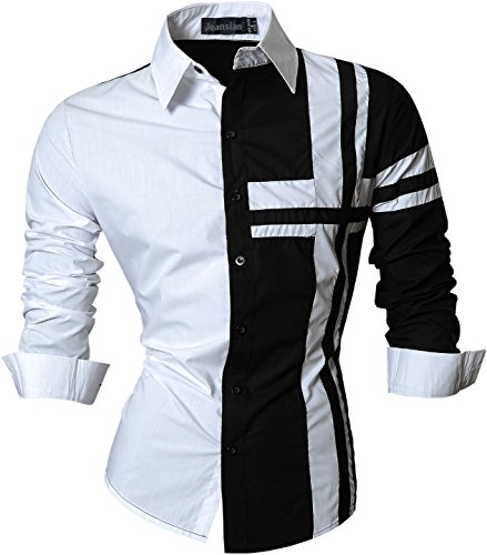 jeansian Herren Freizeit Hemden Shirt Tops Mode Langarmshirts Slim Fit Z014 Black XXL von jeansian
