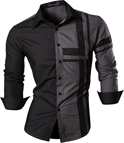 jeansian Herren Freizeit Hemden Shirt Tops Mode Langarmshirts Slim Fit Z014 Gray XXL von jeansian