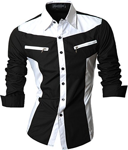 jeansian Herren Freizeit Hemden Shirt Tops Mode Langarmshirts Slim Fit Z018 Black 3XL von jeansian