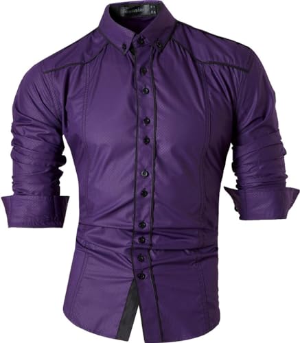 jeansian Herren Freizeit Hemden Shirt Tops Mode Langarmshirts Slim Fit Z034 Purple L von jeansian