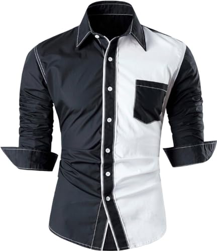 jeansian Herren Freizeit Hemden Shirt Tops Mode Langarmshirts Slim Fit Z050 Black XL von jeansian