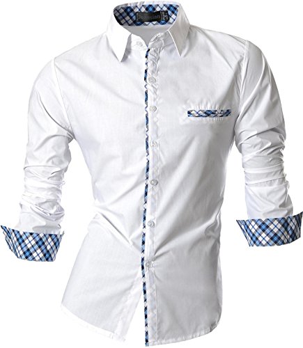 jeansian Herren Freizeit Hemden Slim Long Sleeves Casual Shirts Dress Shirts Tops (USA L, Z020_White) von jeansian