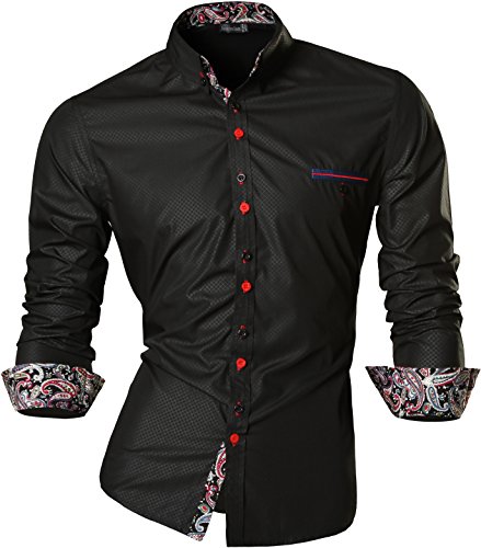 jeansian Herren Freizeit Hemden Slim Long Sleeves Casual Shirts Dress Shirts Tops Z027_Black_L von jeansian