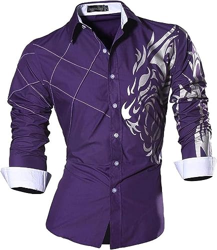 jeansian Herren Freizeit-Knopfleiste Langarm Hemd mit modischem Print Stilvoll Men Shirt K001_Purple_XL von jeansian