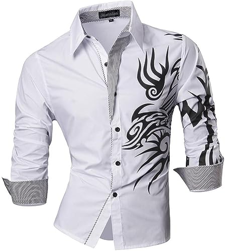 jeansian Herren Freizeit-Knopfleiste Langarm Hemd mit modischem Print Stilvoll Men Shirt K001_White_L von jeansian