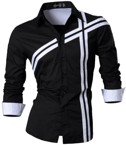 jeansian Herren Freizeit-Knopfleiste Langarm Hemd mit modischem Print Stilvoll Men Shirt K006 Black M von jeansian