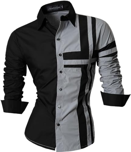 jeansian Herren Freizeit-Knopfleiste Langarm Hemd mit modischem Print Stilvoll Men Shirt K014 Gray L von jeansian