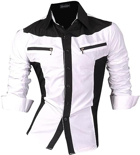 jeansian Herren Freizeit-Knopfleiste Langarm Hemd mit modischem Print Stilvoll Men Shirt K018_White_XXL von jeansian